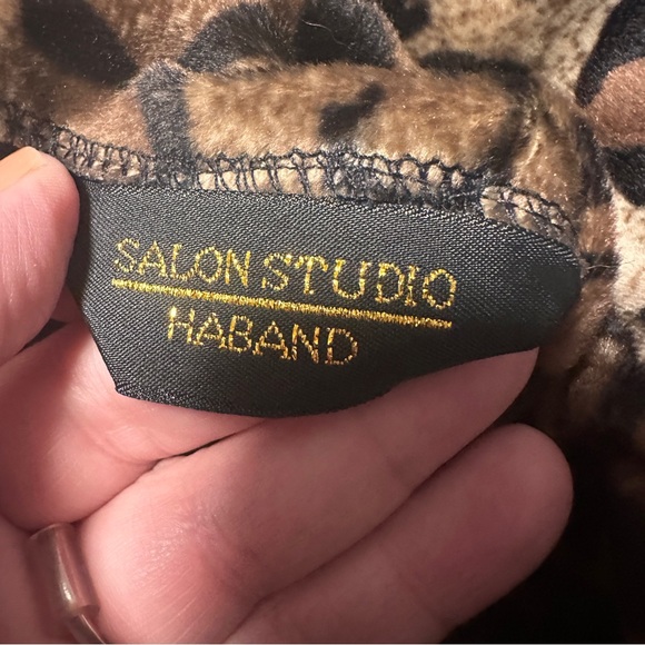 Vtg Haband Leopard Print Black Silk Pea Coat Size M 90's Mob Wife Glamour Wife - Picture 13 of 15